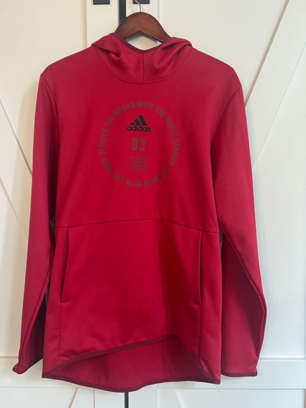 adidas Red Hooded Athletic Sweatshirt with Logo Circle
